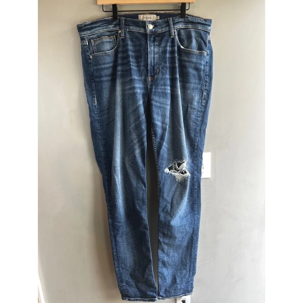 Hudson Jeans Mens 38 Distressed Blue Denim Slim Fit Ripped Knee Casual Pants